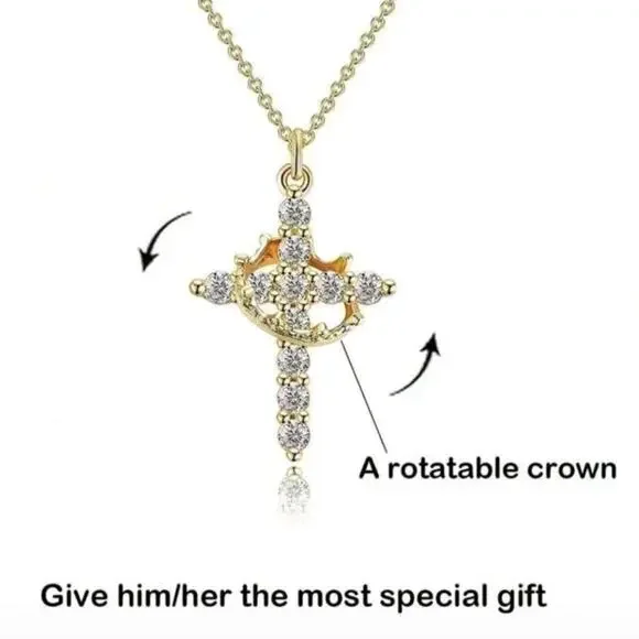 18k Gold Plated Cross & Crown Necklace Men's Women's Christmas Birthday Gift NEW